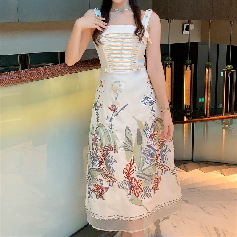 High Street Women Dress Spaghetti Strap Summer Fashion Embroidery Ruched and Beading Elegant Vestidos Party Holiday Dresses, As picture
High Street Women Dress Spaghetti Strap Summer Fashion Embroidery Ruched and Beading Elegant Vestidos Party Holiday Dresses, As picture