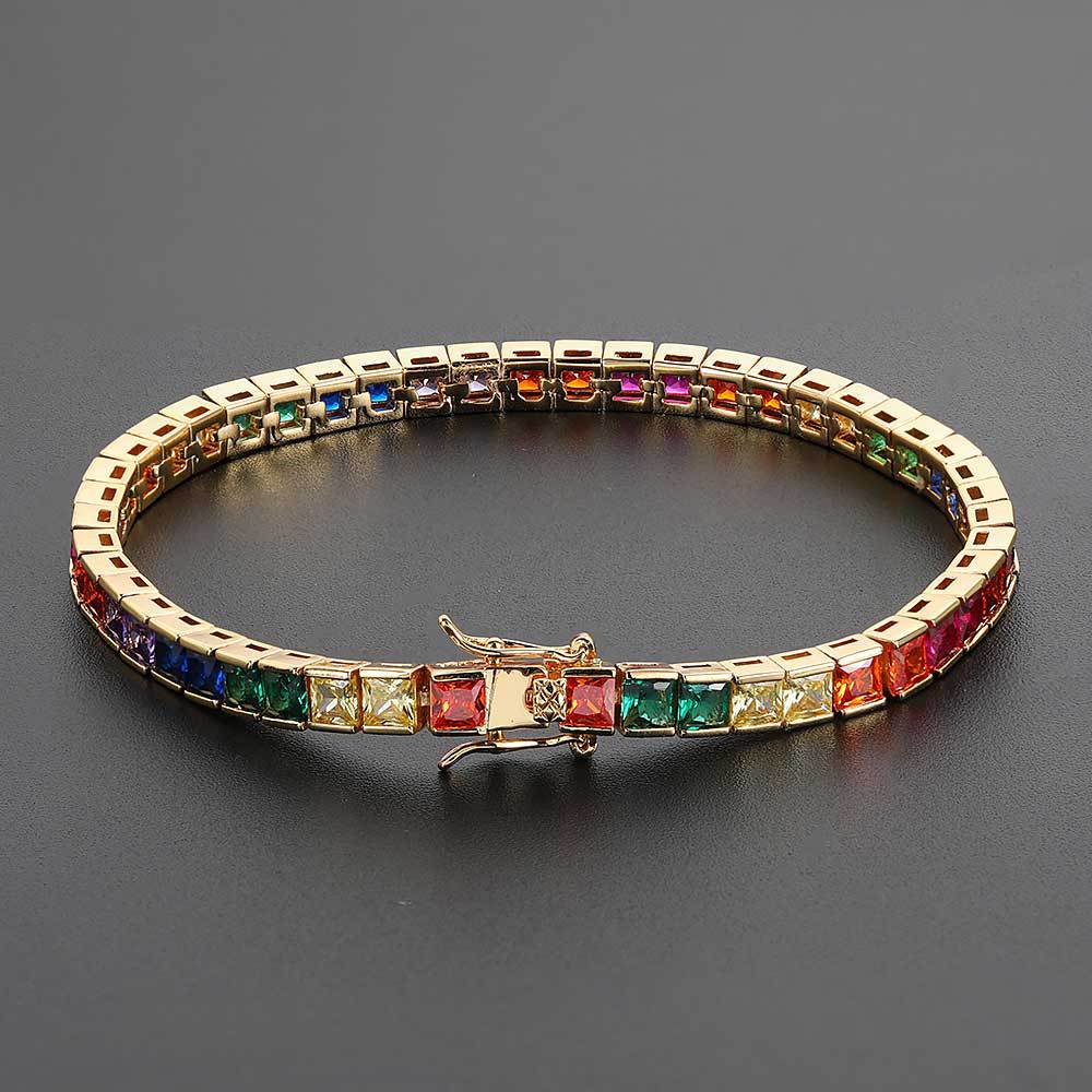 Simple hip-hop Necklace jewelry 4mm color tennis chain copper inlaid color square zircon hipster bracelet