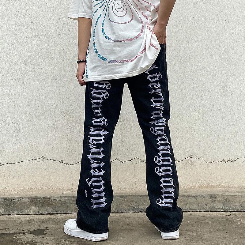 Men's Jeans Hip Hop Men Vintage Back Gothic Letter Embroidered Ripped Hole Micro-Flare Denim Trousers Loose Straight Pants Black -4XLMen's
Men's Jeans Hip Hop Men Vintage Back Gothic Letter Embroidered Ripped Hole Micro-Flare Denim Trousers Loose Straight Pants Black -4XLMen's