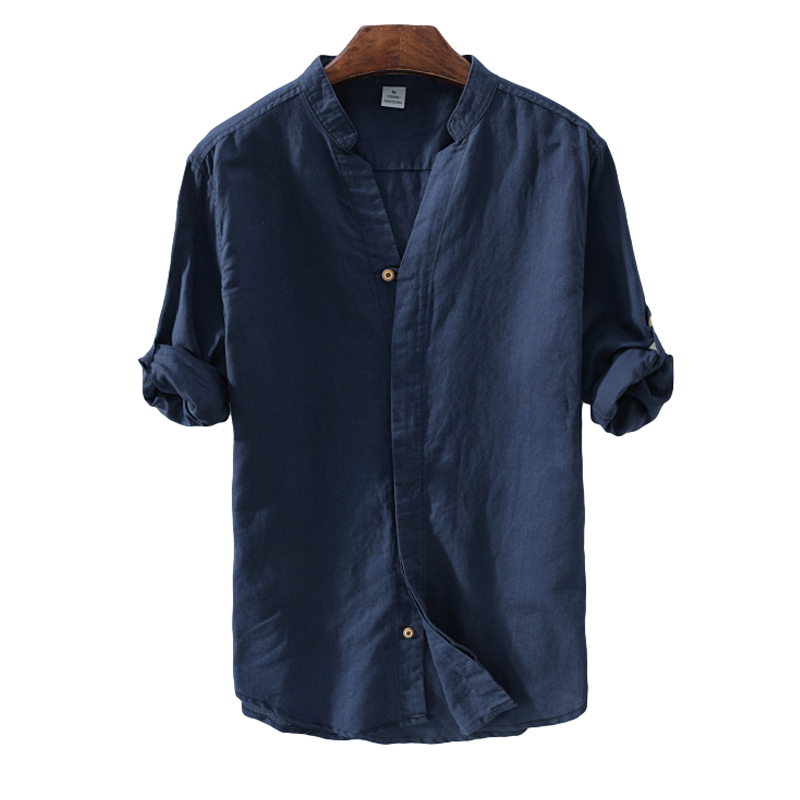 Cotton Linen Casual Shirts For Men Basic Classic White Shirt Autumn Male Long Sleeve Stand Collar Breathable Men's Clothing 220322