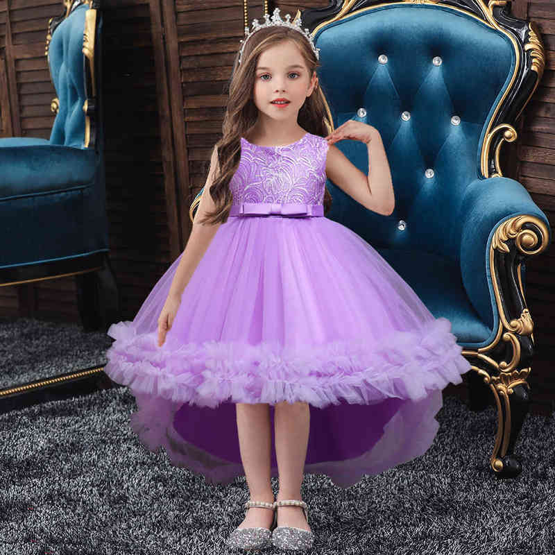 New Cute Dress Child Girl Knee Length Mesh Flower Gown for Girls Trailing Baby Girl Birthday Dresses for 3 Years Old Y220510