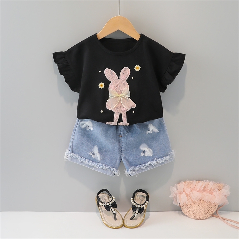 LZH Children Clothing Sets Kids Baby Girls Clothes T shirt Jeans 2Pcs Outfit Suit Summer For 1 4Year 220620
