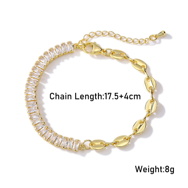 New Arrival White Zircon Chain Bracelet Fashion Gold Plated Copper Jewelry for Women Gift