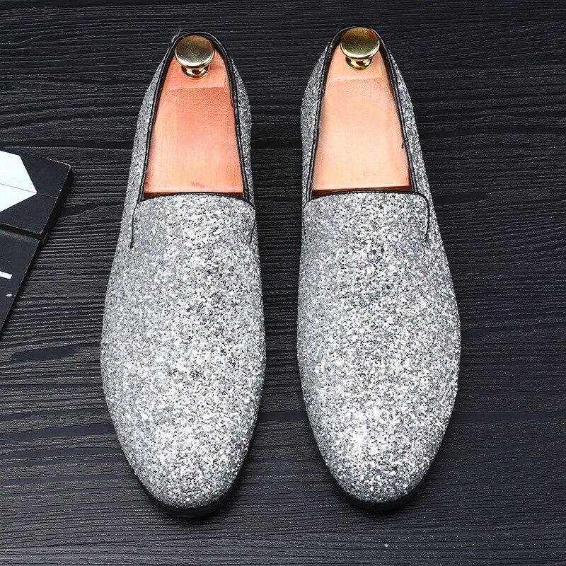 Men Shoes Loafers Solid Color PU Round Toe High-end Sequins Slip-on Classic Fashion Shoes CP240