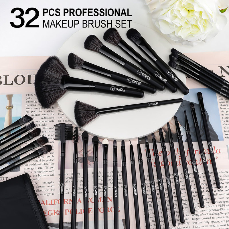 32pcs Black Makeup Brushes Natural Hair Professional Foundation Powder Eyeshadow Blush Makeup Brush Set With Case 220623