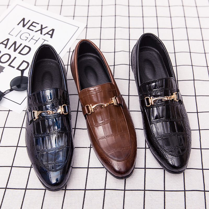 Loafers Men Shoes PU Leather Solid Color Round Toe Flat Casual Fashion Metal Buckle Decoration Classic Gentleman British Business Dress Shoes HM341