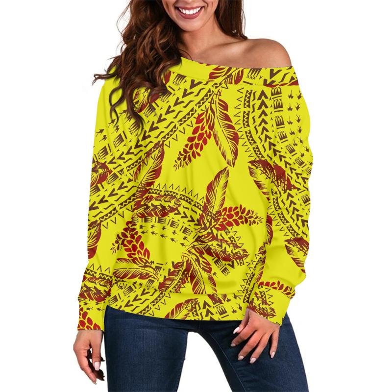 Womens T-Shirt Polynesian Tribal Clothing Green Tapa Masi Cloth Flower Print Custom Fashion Blouses Tops Women Shirts Sexy Long Sleeve T Sh