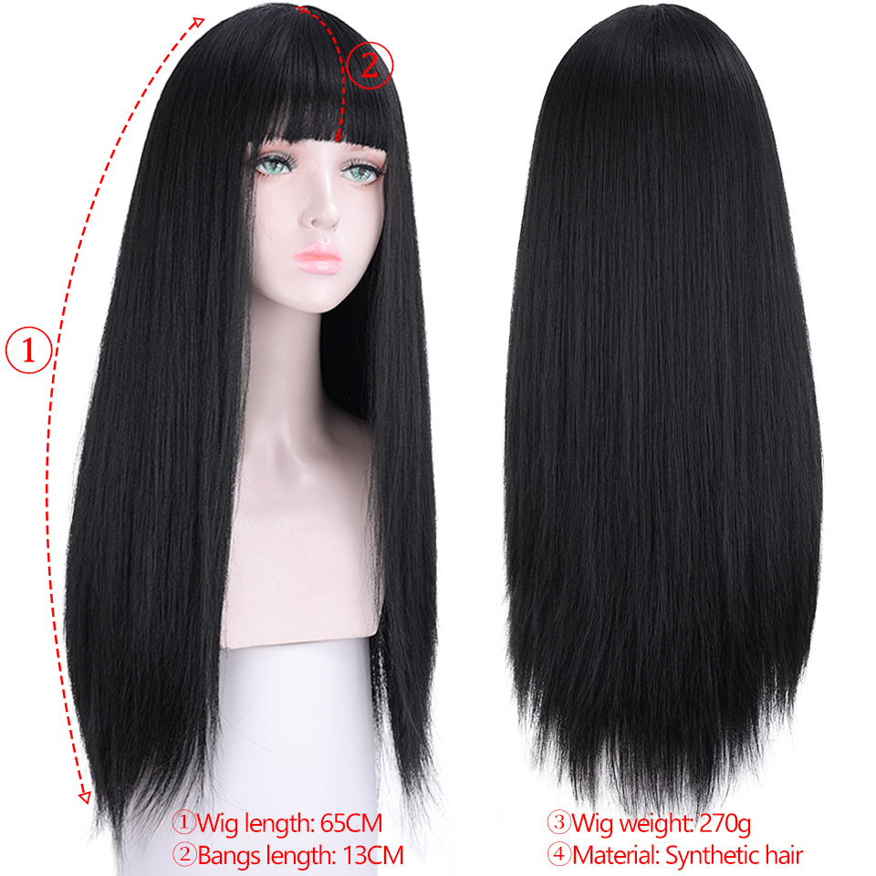 Fashion Long Straight High Temperature wig with bangs for Woman Cosplay wig