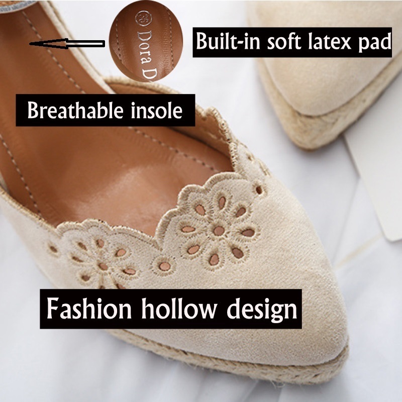 ZUZI Women's Espadrilles Wedge Sandals Skirt Hollow Single Shoes Fashion Pointed High Heels Thick Bottom Straw 220328
