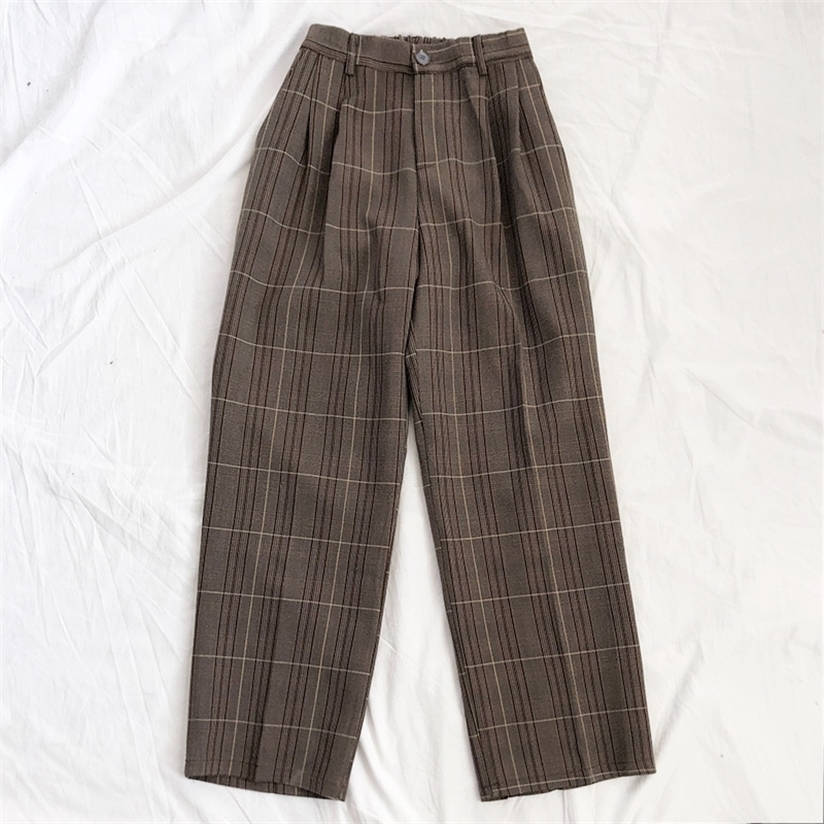 Mooirue Spring Women Pants Plaid High Waist Dropping Feeling Wide Leg Long Suit 220325