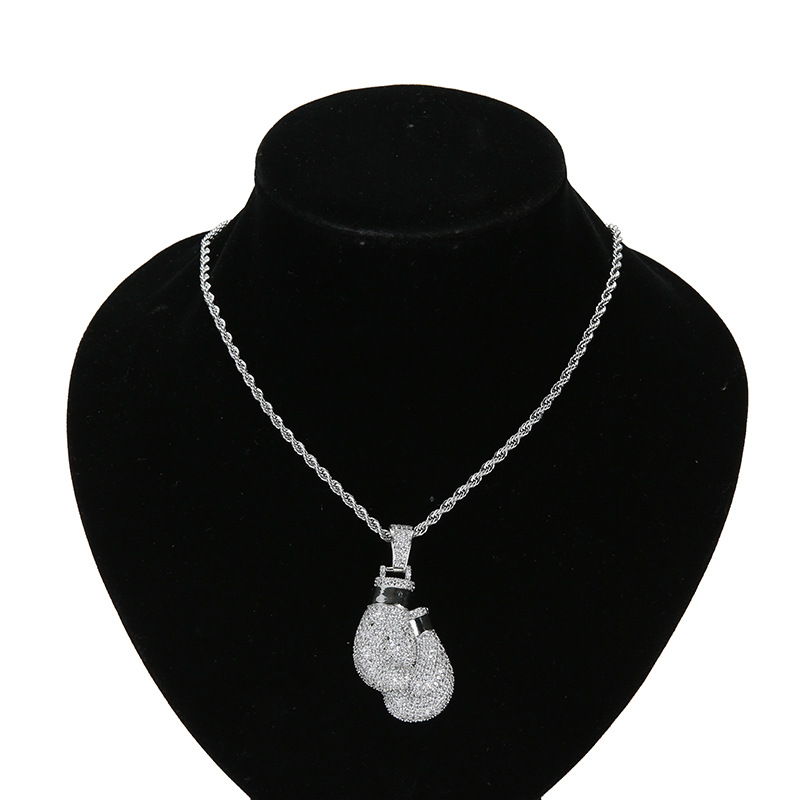 Boxing Glove Pendant Necklaces Mens Twisted Chain Hip Hop Jewelry Necklace Bracelets Gold Silver Miami Hiphop ALIN0004