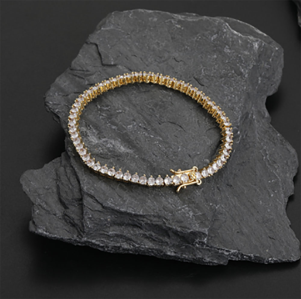 3 Prong 3mm 1 Row 18k Gold Finish Lab Diamonds Bling Tennis Bracelet Anti Tarnish Copper Zircon Tennis Bracelets