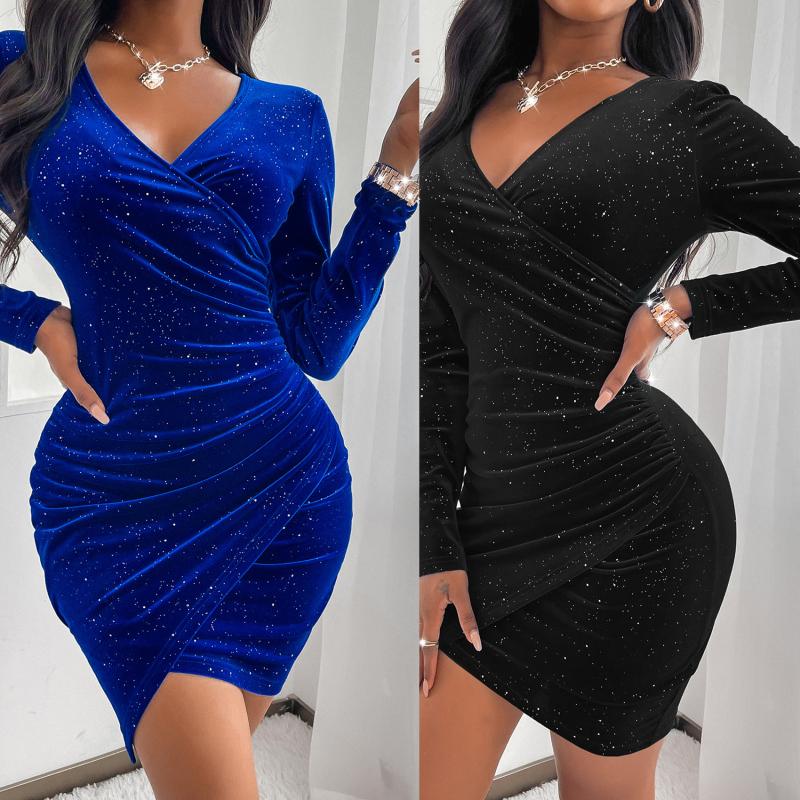 Party Dresses Autumn Women Long Sleeve Shiny Vestidos Sexy Deep V Neck Wrap Dress Spring Slim Draped Skinny Bodycon DressParty, Black
Party Dresses Autumn Women Long Sleeve Shiny Vestidos Sexy Deep V Neck Wrap Dress Spring Slim Draped Skinny Bodycon DressParty, Black