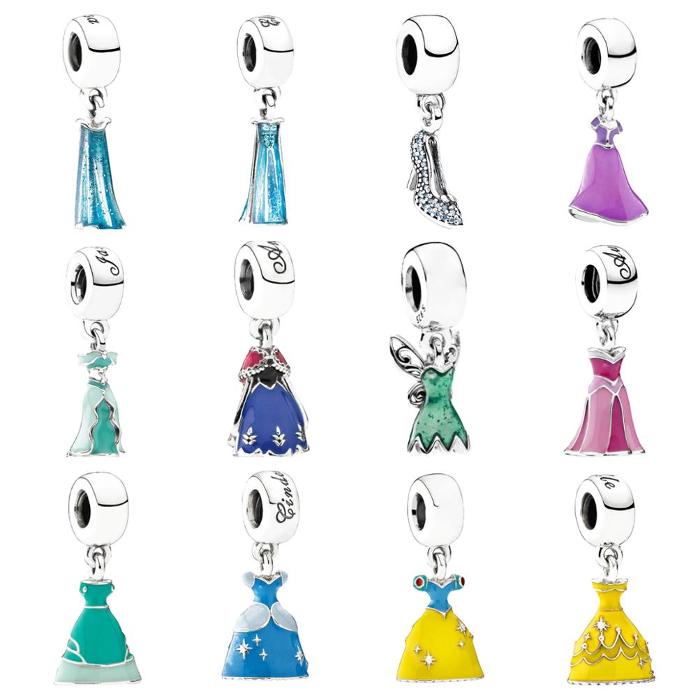 925 Silver Fit Charm 925 Bracelet Fairy Tale Princess Skirt charms set Pendant DIY Fine Beads Jewelry