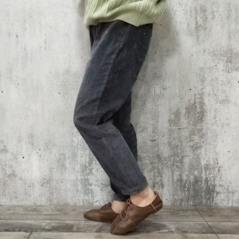 Johnature Corduroy Pants For Women Elastic Waist Solid Color Trouser Spring Cloths Pockets Casual 220325