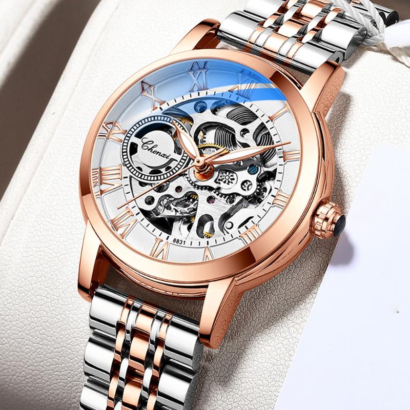 Wristwatches CHENXI Women Mechanical Watch Skeleton Fashion Stainless Steel Waterproof Automatic Watches For Ladies, Red rosegold 
Wristwatches CHENXI Women Mechanical Watch Skeleton Fashion Stainless Steel Waterproof Automatic Watches For Ladies, Red rosegold