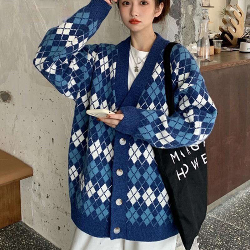 Women's Knits & Tees Oversized Cardigan Women Autumn Winter Vintage Argyle Plaid Print Button Long Sleeve Sweater Female Knit Jacket, White
Women's Knits & Tees Oversized Cardigan Women Autumn Winter Vintage Argyle Plaid Print Button Long Sleeve Sweater Female Knit Jacket, White