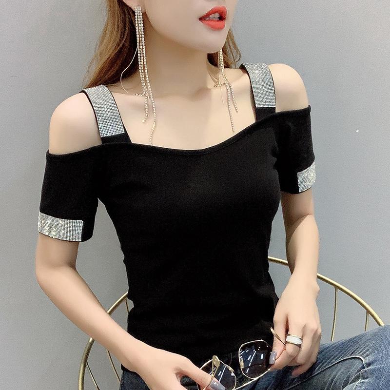 Women's T-Shirt #5923 Black White Short Sexy Off Shoulder T Shirt For Women Slim Cotton Korean Style Femme Slash Neck Summer
Women's T-Shirt #5923 Black White Short Sexy Off Shoulder T Shirt For Women Slim Cotton Korean Style Femme Slash Neck Summer