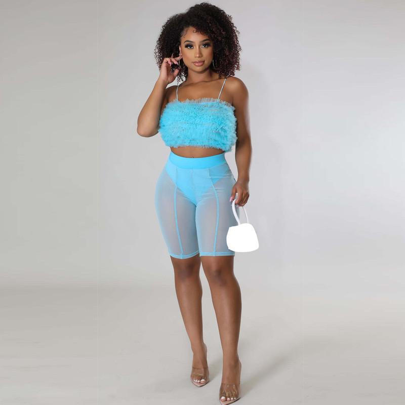 Women' Tracksuits Sexy Sheer Mesh Two Piece Set Women Summer Outfits Cascading Ruffles Spaghetti Straps Crop Top Shorts With Panties Clubwe, Light purple
Women' Tracksuits Sexy Sheer Mesh Two Piece Set Women Summer Outfits Cascading Ruffles Spaghetti Straps Crop Top Shorts With Panties Clubwe, Light purple