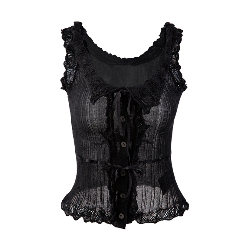 Karrram Casual Solid Vest For Women V Neck Sleeveless Patchwork Lace Up Bowknot Slim Tank Top Female Summer Fashion Stylish 220325