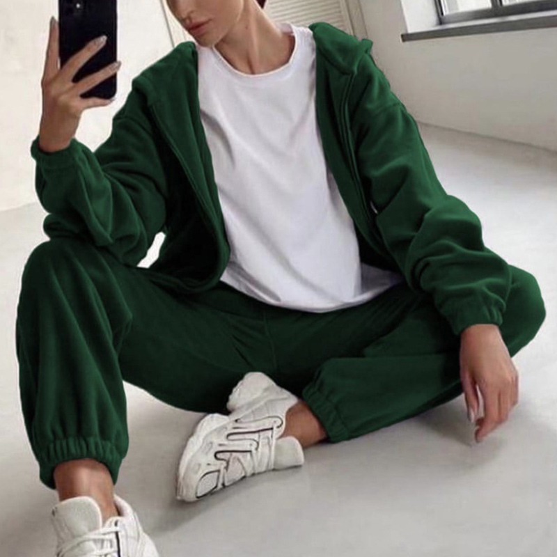 Women Autumn Winter Fashion Hooded Zipper Outerwear And Harem Pant Suit Female Casual Tracksuit Two Piece Sets 220817