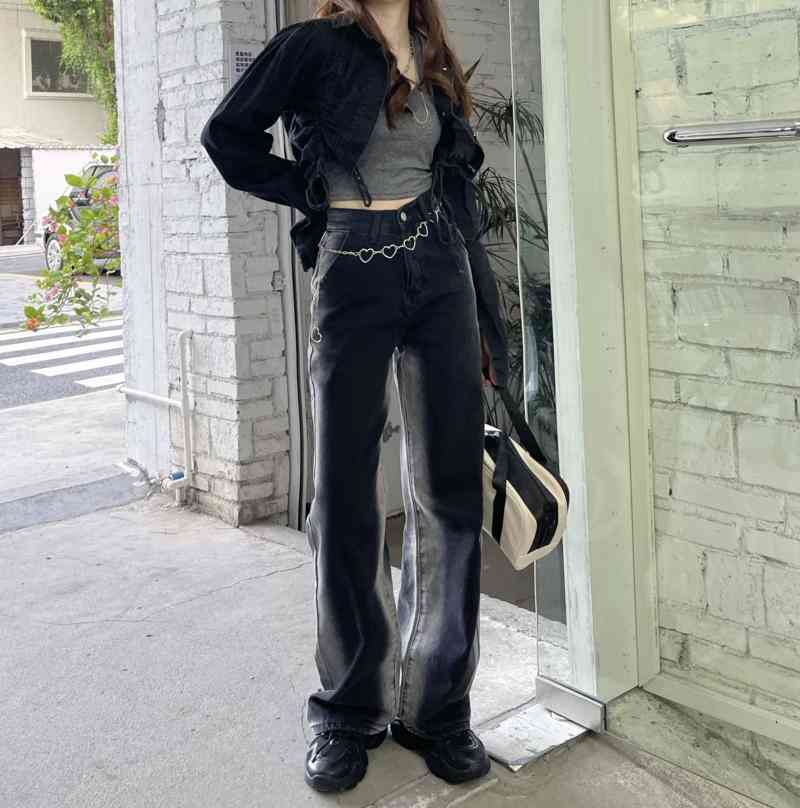 Fashion brand contrast color gradient high waist loose straight jeans women' spring thin street fashion pants, Black
Fashion brand contrast color gradient high waist loose straight jeans women' spring thin street fashion pants, Black