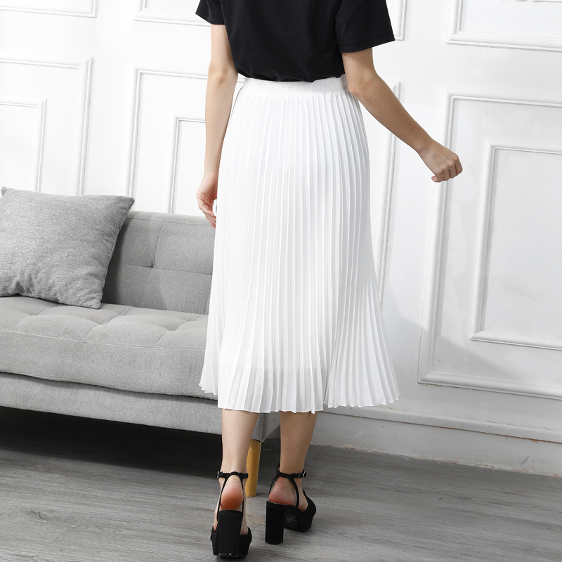 Womens Fashion Pleated Midi Long Skirt Female Korean Japanese Casual High Waist Skirts Jupe Faldas 10 Colors Spring SK295 220322