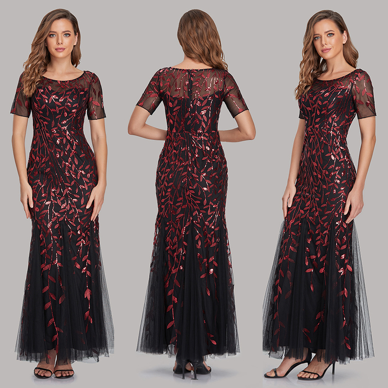 Plus Size Evening Dresses Mermaid O Neck Short Sleeve Lace Appliques Tulle Long Party Gown Robe Soiree Sexy Formal Dress vestido 220510