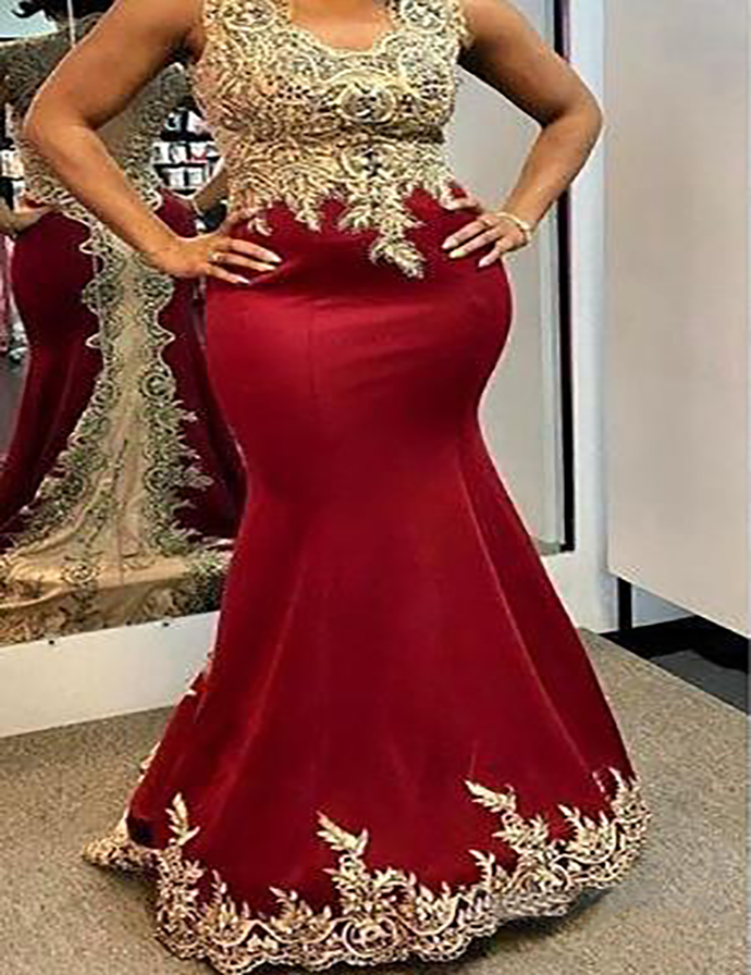 Arabic Style Burgundy and Gold Evening Dresses Sweep Train Cap Sleeve Applique Beaded Mermaid Formal Prom Party Gowns Robe De Soiree