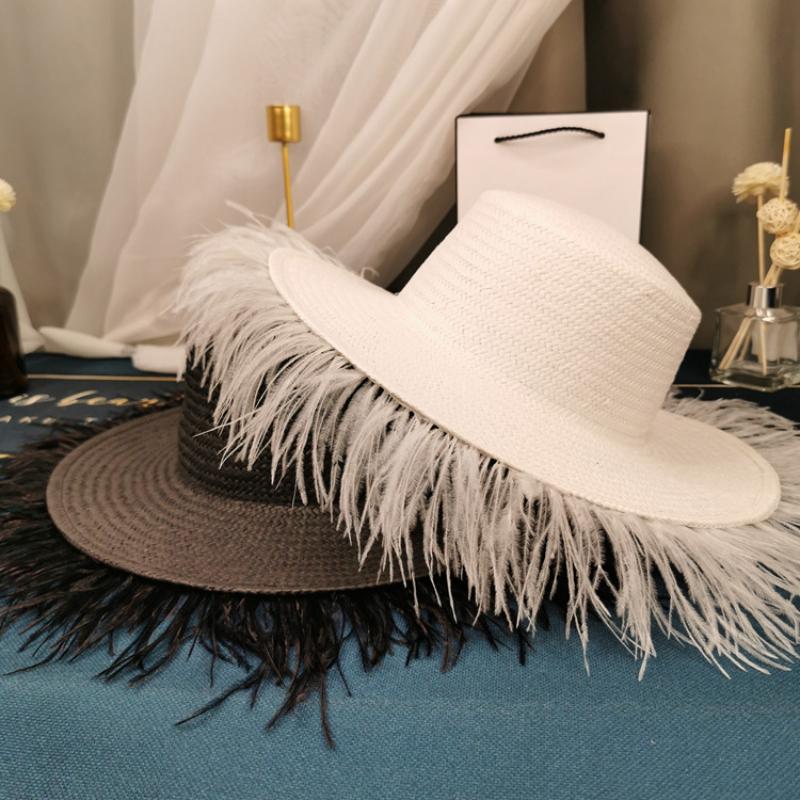 Wide Brim Hats Vintage Socialite Feather Flat Top Straw Hat Temperament Goddess Tassel Big Eaves All-match Sun Block Summer, White
Wide Brim Hats Vintage Socialite Feather Flat Top Straw Hat Temperament Goddess Tassel Big Eaves All-match Sun Block Summer, White