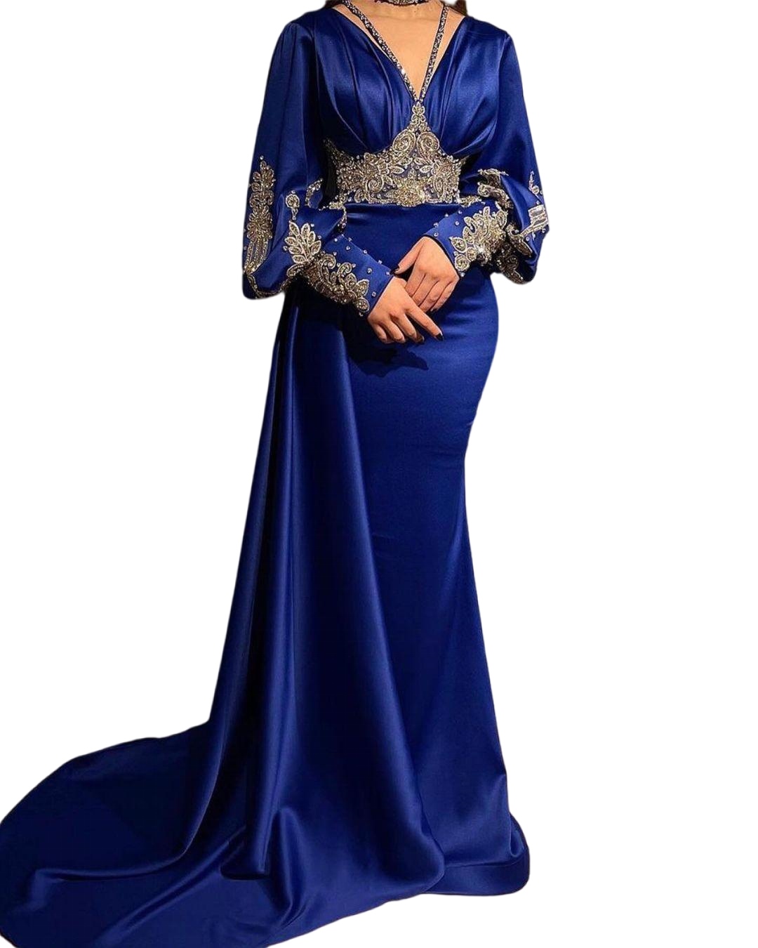 Plus Size Arabic Aso Ebi Royal Blue Mermaid Prom Dresses Lace Beaded Crystals Evening Formal Party Second Reception Birthday Engagement Gowns Dress