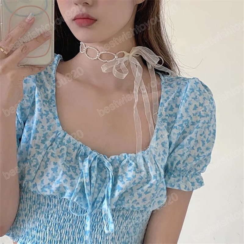 Multifunctional Pearl Ribbon Choker Necklace For Women Butterfly Hair Band Elegant Ladies Necklace Party Jewelry Accessories