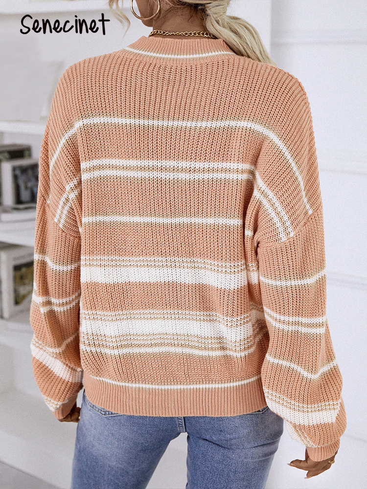 Senecinet Casual Knit Pullover Women Autumn Winter Fashion Long Sleeve Top Gentle Solid O Neck Ladies Loose Stripe Sweater W220817