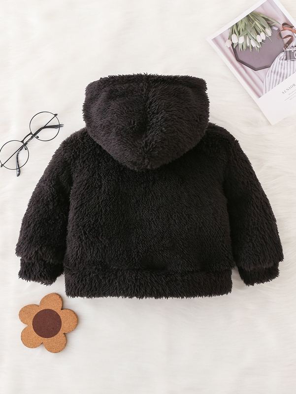 Baby Solid Kangaroo Pocket Teddy Hoodie SHE
