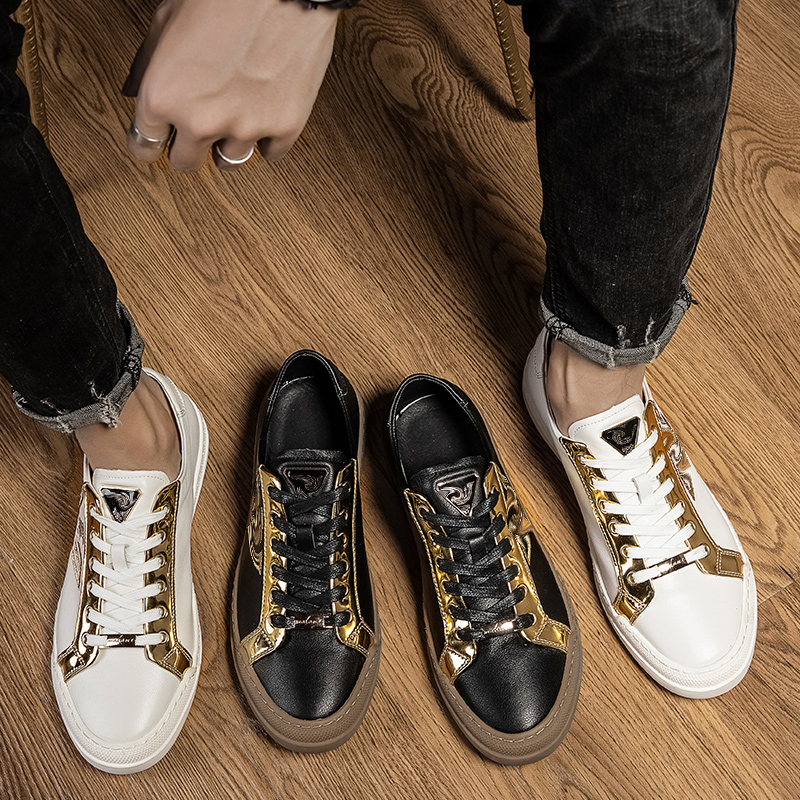 Board Shoes Men PU Leather Solid Color Fashion Classic Lace Round Toe Flat Casual Breathable British Style Embroidered White Shoes HM319