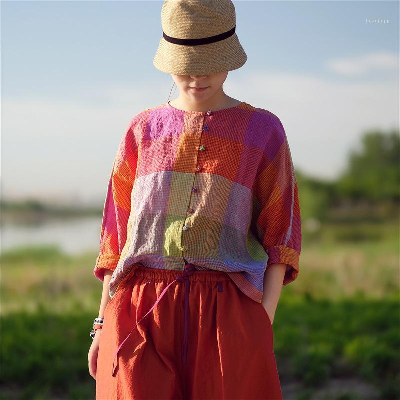 Women's Blouses & Shirts CHKESummer Pattern One Used Pure Flax Yarn Dyed Colourful Lattice Round Neck Single Row Color Button Skirt H190522, Grid may 24
Women's Blouses & Shirts CHKESummer Pattern One Used Pure Flax Yarn Dyed Colourful Lattice Round Neck Single Row Color Button Skirt H190522, Grid may 24