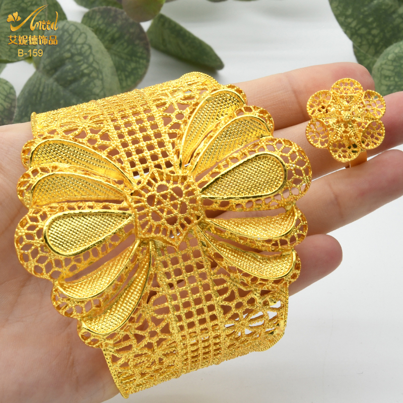 ANIID France 24k Gold Color Bangles For Women Bridal Dubai Gold Plated Cuff Bracelet Nigerian Wedding African Jewellery 220715