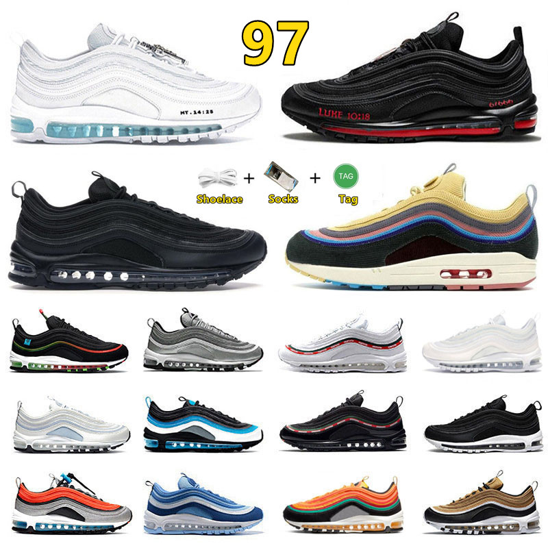 97 97s Mens Running Shoes MSCHF x Satan INRI Jesus Sean Wotherspoon Triple White Black chile red Volt Reflective silver Gym Red men women trainers sports sneakers, Color#30
97 97s Mens Running Shoes MSCHF x Satan INRI Jesus Sean Wotherspoon Triple White Black chile red Volt Reflective silver Gym Red men women trainers sports sneakers, Color#30