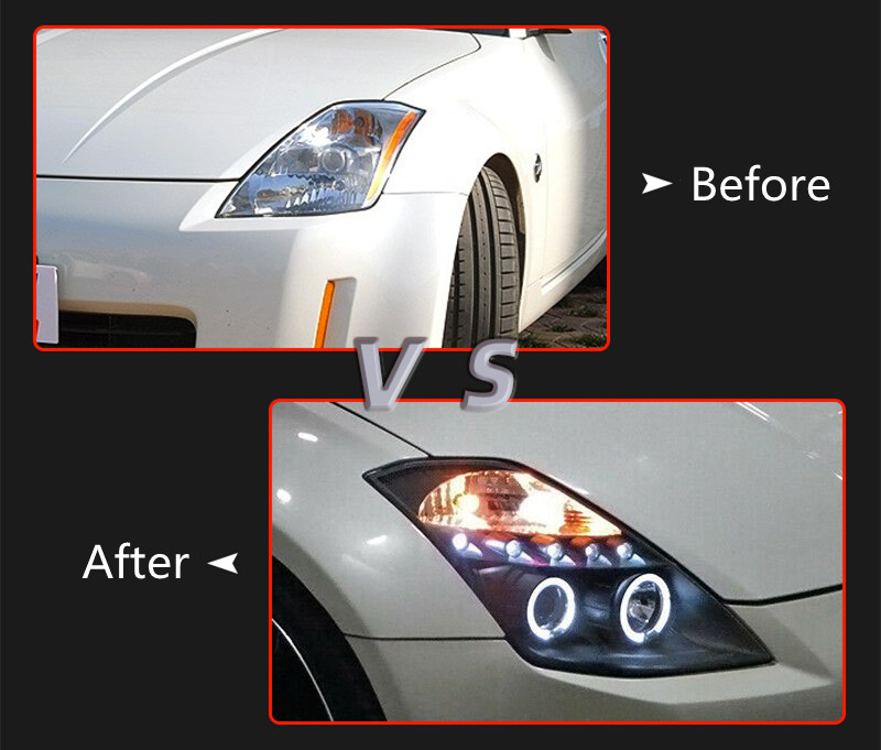 Cars Headlight For Nissan 350Z 2003-2008 Headlights LED 350-Z DRL Running lights Bi-Xenon Beam Fog lights angel eyes