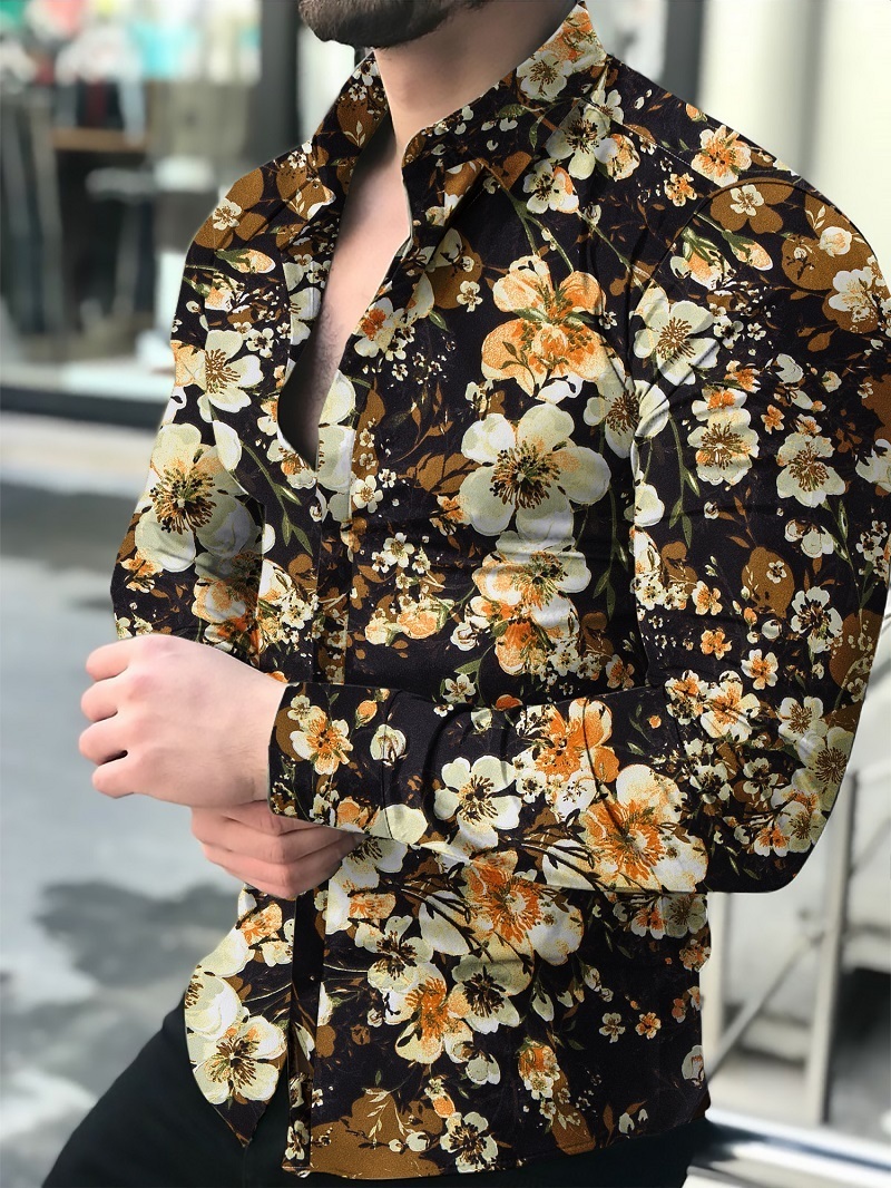 Mens Shirt Long Sleeve Hawaiian Social Button Up Cardigan Blouses Wholesale Single Breasted Turndown Collar Broad 220810