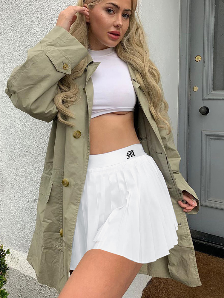 HEYounGIRL Casual White Mini Pleated Skirts Shorts Letter Print High Waisted Short Skirt Korean Preppy Style Summer Dance 220317