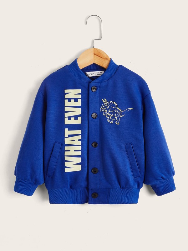 Toddler Boys Cartoon Print Button Up Bomber Jacket SHE