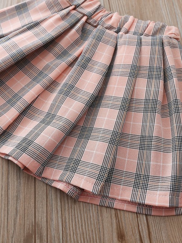 Toddler Girls Slogan Graphic Tee & Plaid Skirt & Bag SHE