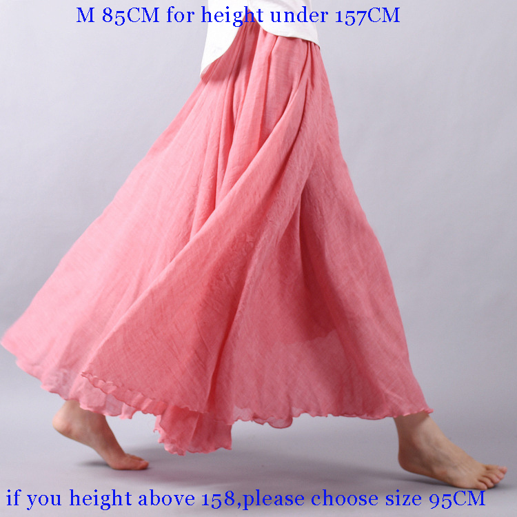 Sherhure Women Cotton And Linen Long Skirts Elastic Waist Pleated Maxi Beach Boho Vintage Summer Faldas Saia 220322