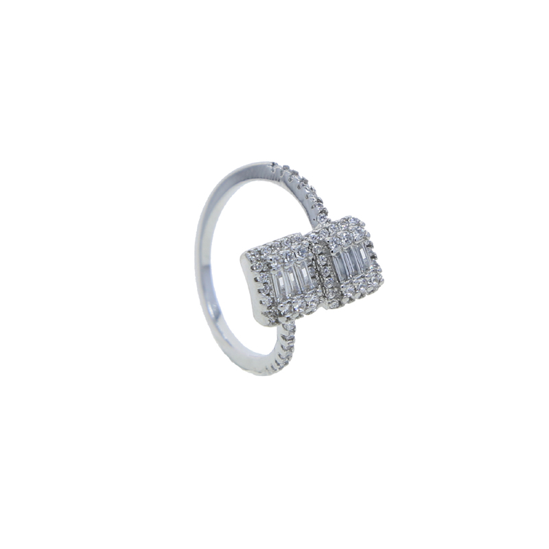 Adjustable Open Heart Cz Ring Women Lady Iced Out Baguette Cubic Zircon Rose Gold Square Rings Fashion Jewelry for Mothers' Day