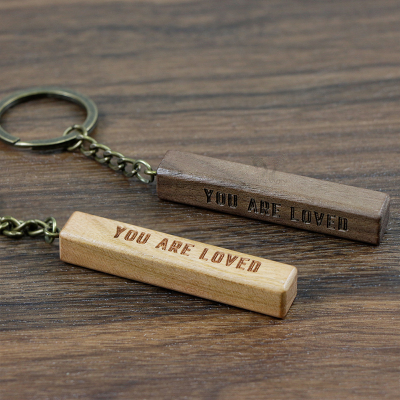 Creative Rectangular Wooden Keychain Pendant Beech DIY Blank Key Chain Fashion Accessories Christmas Gift