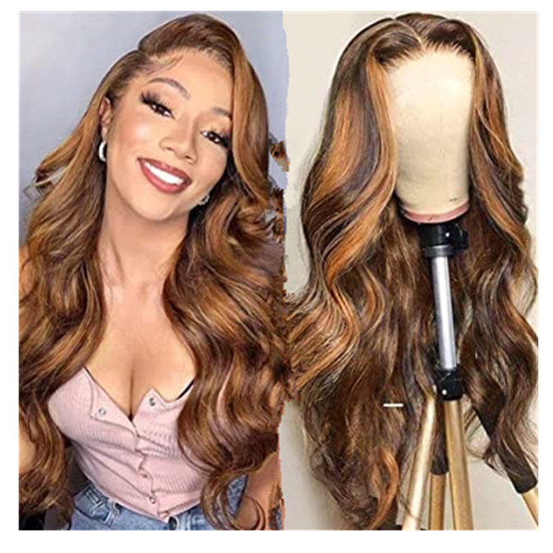 Honey Blond Ombre Highlight Lace Front wigs Human Hair for Women Invisible Pre Plucked 13x4 curly body wave 4/27 wig 150%density