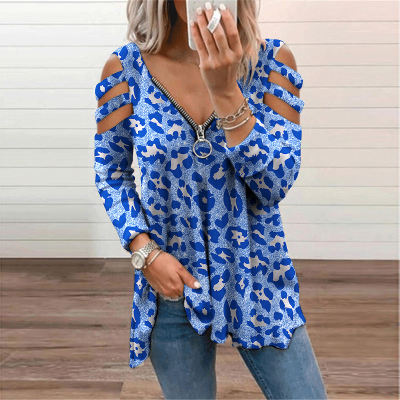 Fashion spaper Print T-Shirt Women's Clothing Autumn Street Casual Tee Shirt Ladie Zipper Vneck Tops Oversized Tunic 220321