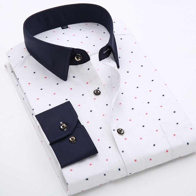 Young People Fashion Men's Printed Casual Shirts Long Sleeve Soft Thin Light Weight Regular Fit Spring Ral Dress Shirt 2201