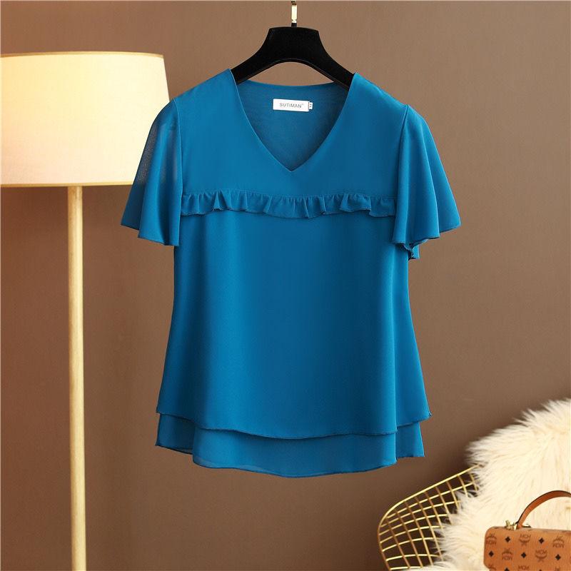 Women's Blouses & Shirts Fashion Brand Women Chiffon Shirt 2022 Summer V- Neck Blouse Casual 8 Color Loose Tops Camisas De Mujer Talla Grand, Black 
Women's Blouses & Shirts Fashion Brand Women Chiffon Shirt 2022 Summer V- Neck Blouse Casual 8 Color Loose Tops Camisas De Mujer Talla Grand, Black